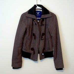 American Eagle Brown Herringbone‎ Bomber Style Jacket Size S